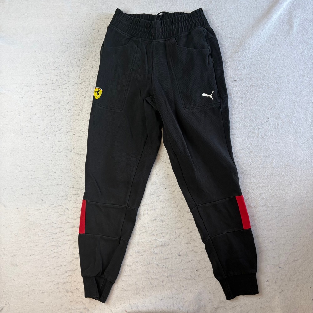 Puma Ferrari Joggers Mens Small Black Red Scuderia Racing Sweatpants